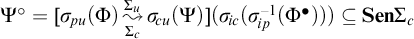 upper Psi Superscript ring Baseline equals sigma Subscript backslash exclamation mark pu Baseline left parenthesis upper Phi right parenthesis backslash stackrel upper Sigma Subscript c Baseline right bracket upper Sigma Subscript u Baseline wave arrow pointing directly right sigma Subscript backslash exclamation mark cu Baseline left parenthesis upper Psi right parenthesis left parenthesis sigma Subscript backslash exclamation mark ic Baseline left parenthesis sigma Subscript backslash exclamation mark ip Superscript negative 1 Baseline left parenthesis upper Phi Superscript bullet Baseline right parenthesis right parenthesis right parenthesis subset of or equal to upper S e n upper Sigma Subscript c