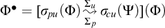 upper Phi Superscript bullet Baseline equals sigma Subscript backslash exclamation mark pu Baseline left parenthesis upper Phi right parenthesis backslash stackrel upper Sigma Subscript p Baseline right bracket upper Sigma Subscript u Baseline wave arrow pointing directly right sigma Subscript backslash exclamation mark cu Baseline left parenthesis upper Psi right parenthesis left parenthesis upper Phi right parenthesis