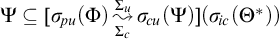 upper Psi subset of or equal to sigma Subscript backslash exclamation mark pu Baseline left parenthesis upper Phi right parenthesis backslash stackrel upper Sigma Subscript c Baseline right bracket upper Sigma Subscript u Baseline wave arrow pointing directly right sigma Subscript backslash exclamation mark cu Baseline left parenthesis upper Psi right parenthesis left parenthesis sigma Subscript backslash exclamation mark ic Baseline left parenthesis upper Theta Superscript asterisk Baseline right parenthesis right parenthesis