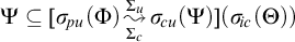 upper Psi subset of or equal to sigma Subscript backslash exclamation mark pu Baseline left parenthesis upper Phi right parenthesis backslash stackrel upper Sigma Subscript c Baseline right bracket upper Sigma Subscript u Baseline wave arrow pointing directly right sigma Subscript backslash exclamation mark cu Baseline left parenthesis upper Psi right parenthesis left parenthesis sigma Subscript backslash exclamation mark ic Baseline left parenthesis upper Theta right parenthesis right parenthesis