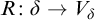 upper R colon delta right arrow upper V Subscript delta Baseline