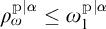 rho sub omega to the power P absolute value alpha is less than or equal to omega sub one to the power P absolute value alpha.