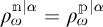 Rho sub omega super m vertical bar alpha equals rho sub omega super p vertical bar alpha.