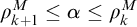 rho Subscript k plus 1 Superscript upper M Baseline less than or equals alpha less than or equals rho Subscript k Superscript upper M