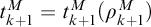 t Subscript k plus 1 Superscript upper M Baseline equals t Subscript k plus 1 Superscript upper M Baseline left parenthesis rho Subscript k plus 1 Superscript upper M Baseline right parenthesis