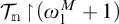 T sub n up tack open parenthesis omega sub 1 to the M power plus 1 close parenthesis