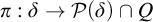 pi colon delta right arrow script upper P left parenthesis delta right parenthesis intersection upper Q