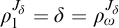 rho 1 Superscript upper J Super Subscript delta Baseline equals delta equals rho Subscript omega Superscript upper J Super Subscript delta