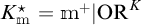 K sub m star equals m plus absolute value of O R to the K power.