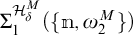 Summation from one to H delta superscript M of open parenthesis set of bold m comma omega two superscript M close parenthesis.