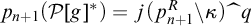 p Subscript n plus 1 Baseline left parenthesis script upper P g Superscript asterisk Baseline right parenthesis equals j left parenthesis p Subscript n plus 1 Superscript upper R Baseline backslash kappa right parenthesis ModifyingAbove left brace With caret right brace q