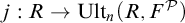 j colon upper R right arrow upper U l t Subscript n Baseline left parenthesis upper R comma upper F Superscript script upper P Baseline right parenthesis