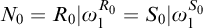 upper N 0 equals upper R 0 StartAbsoluteValue omega 1 Superscript upper R 0 Baseline equals upper S 0 EndAbsoluteValue omega 1 Superscript upper S 0