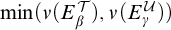 min Underscript nu Endscripts left parenthesis upper E Subscript beta Superscript script upper T Baseline right parenthesis comma nu left parenthesis upper E Subscript gamma Superscript script upper U Baseline right parenthesis right parenthesis