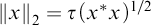 backslash l comma upper V comma e comma r t x comma r comma upper V comma e backslash r t 2 equals tau left parenthesis x Superscript asterisk Baseline x right parenthesis Superscript 1 divided by 2