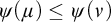 psi left parenthesis mu right parenthesis less than or equals psi left parenthesis nu right parenthesis