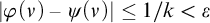 StartAbsoluteValue phi left parenthesis nu right parenthesis minus psi left parenthesis nu right parenthesis EndAbsoluteValue less than or equals 1 divided by k less than epsilon
