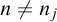 n not equals n Subscript j