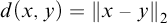 d left parenthesis x comma y right parenthesis equals backslash l comma upper V comma e comma r t x minus y comma r comma upper V comma e backslash r t 2
