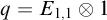 q equals upper E Subscript 1 comma 1 Baseline circled times 1