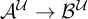 upper A Superscript script upper U Baseline right arrow upper B Superscript script upper U