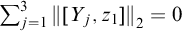 sigma summation Underscript j equals 1 Overscript 3 Endscripts backslash l comma upper V comma e comma r t upper Y Subscript j Baseline comma z 1 comma r comma upper V comma e backslash r t 2 equals 0
