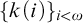 left brace k left parenthesis i right parenthesis right brace Subscript i less than omega