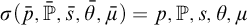 sigma left parenthesis p overbar comma double struck upper P overbar comma s overbar comma theta overbar comma mu overbar right parenthesis equals p comma double struck upper P comma s comma theta comma mu