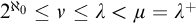 2 Superscript normal first transfinite cardinal 0 Baseline less than or equals nu less than or equals lamda less than mu equals lamda Superscript plus