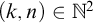 left parenthesis k comma n right parenthesis element of upper N squared
