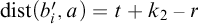 backslash operatorname d i s t left parenthesis b Subscript i Baseline prime comma a right parenthesis equals t plus k 2 minus r