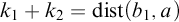 k 1 plus k 2 equals backslash operatorname d i s t left parenthesis b 1 comma a right parenthesis