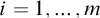 i equals 1 comma midline horizontal ellipsis comma m