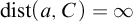 backslash operatorname d i s t left parenthesis a comma upper C right parenthesis equals infinity
