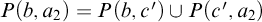 upper P left parenthesis b comma a 2 right parenthesis equals upper P left parenthesis b comma c prime right parenthesis union upper P left parenthesis c prime comma a 2 right parenthesis