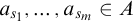 a Subscript s 1 Baseline comma midline horizontal ellipsis comma a Subscript s Sub Subscript m Subscript Baseline element of upper A