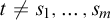 t not equals s 1 comma midline horizontal ellipsis comma s Subscript m Baseline