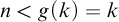 n less than g left parenthesis k right parenthesis equals k