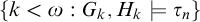 left brace k less than omega colon upper G Subscript k Baseline comma upper H Subscript k Baseline models tau Subscript n Baseline right brace