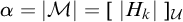 alpha equals StartAbsoluteValue script upper M EndAbsoluteValue equals StartAbsoluteValue upper H Subscript k Baseline EndAbsoluteValue Subscript script upper U