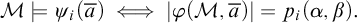 script upper M models psi Subscript i Baseline left parenthesis a overbar right parenthesis long left right double arrow StartAbsoluteValue phi left parenthesis script upper M comma a overbar right parenthesis EndAbsoluteValue equals p Subscript i Baseline left parenthesis alpha comma beta right parenthesis period