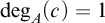 backslash operatorname degree Subscript upper A Baseline left parenthesis c right parenthesis equals 1