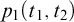 p 1 left parenthesis t 1 comma t 2 right parenthesis