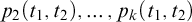 p 2 left parenthesis t 1 comma t 2 right parenthesis comma midline horizontal ellipsis comma p Subscript k Baseline left parenthesis t 1 comma t 2 right parenthesis