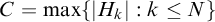 upper C equals ModifyingBelow max With vertical bar upper H Subscript k Baseline vertical bar colon k less than or equals upper N right brace