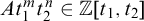 upper A t 1 Superscript m Baseline t 2 Superscript n element of double struck upper Z t 1 comma t 2