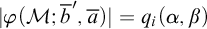 StartAbsoluteValue phi left parenthesis script upper M semicolon b overbar prime comma a overbar right parenthesis EndAbsoluteValue equals q Subscript i Baseline left parenthesis alpha comma beta right parenthesis