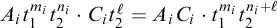upper A Subscript i Baseline t 1 Superscript m Super Subscript i Baseline t 2 Superscript n Super Subscript i Baseline dot upper C Subscript i Baseline t 2 Superscript script l Baseline equals upper A Subscript i Baseline upper C Subscript i Baseline dot t 1 Superscript m Super Subscript i Baseline t 2 Superscript n Super Subscript i Superscript plus script l