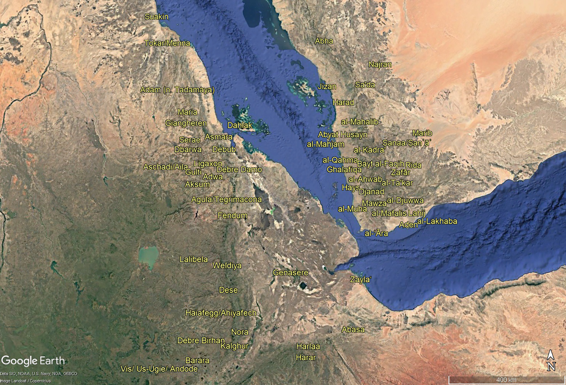 A map of the Yemen-Somalia-Ethiopia regions showing main trade hubs around 1430.