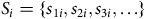 upper S Subscript i Baseline equals StartSet s Subscript 1 i Baseline comma s Subscript 2 i Baseline comma s Subscript 3 i Baseline comma ellipsis EndSet